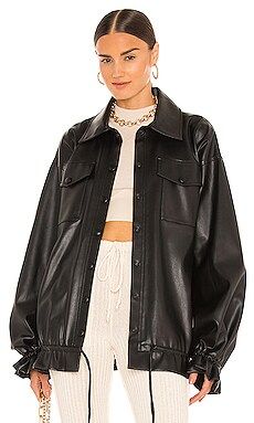 SELMACILEK Vegan Leather Tie Detail Shirt Jacket in Black from Revolve.com | Revolve Clothing (Global)