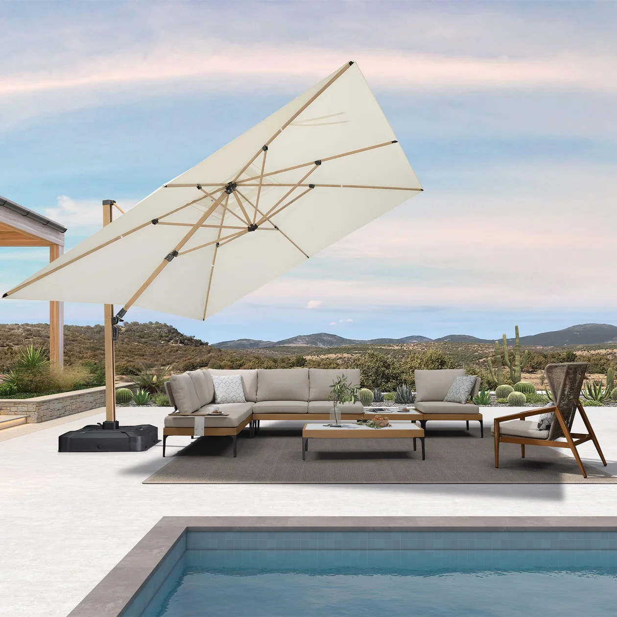 PURPLE LEAF Wood Grain Cantilever Patio Umbrella Aluminum Outdoor Umbrellas | Purple Leaf