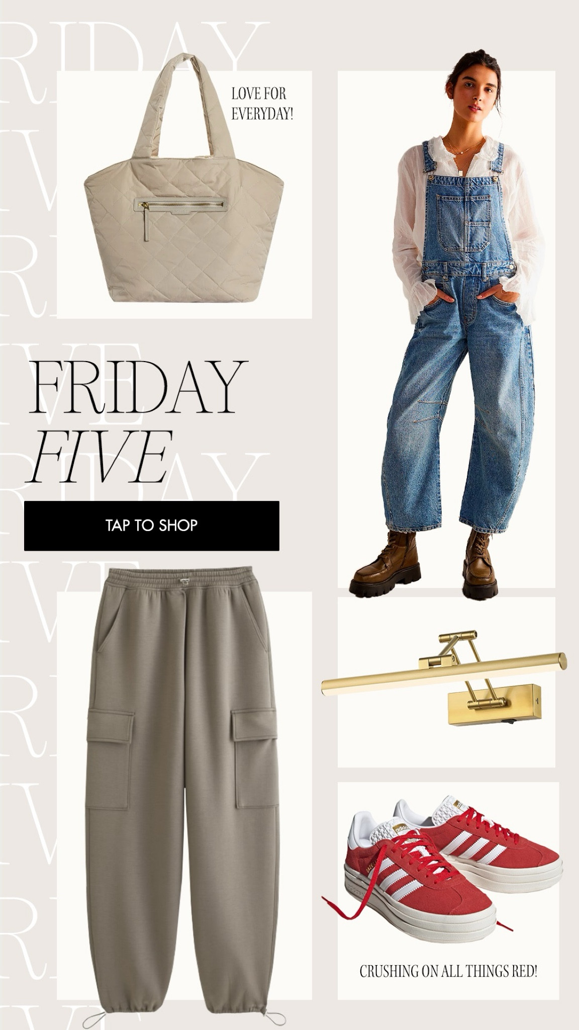 Forgot to share yesterday so here’s Friday five one day late 💓

Varley bag, cargo trend, art lamp, Amazon find, red obsessed, barrel jeans, free people 

#LTKfindsunder100 #LTKSeasonal