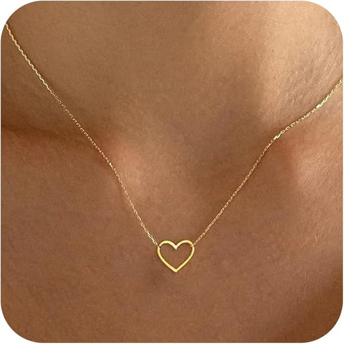 BAYLAY Gold Heart Necklace for Women Girls, 18K Gold/White Plated Heart Pendant Charm Necklace Da... | Amazon (US)