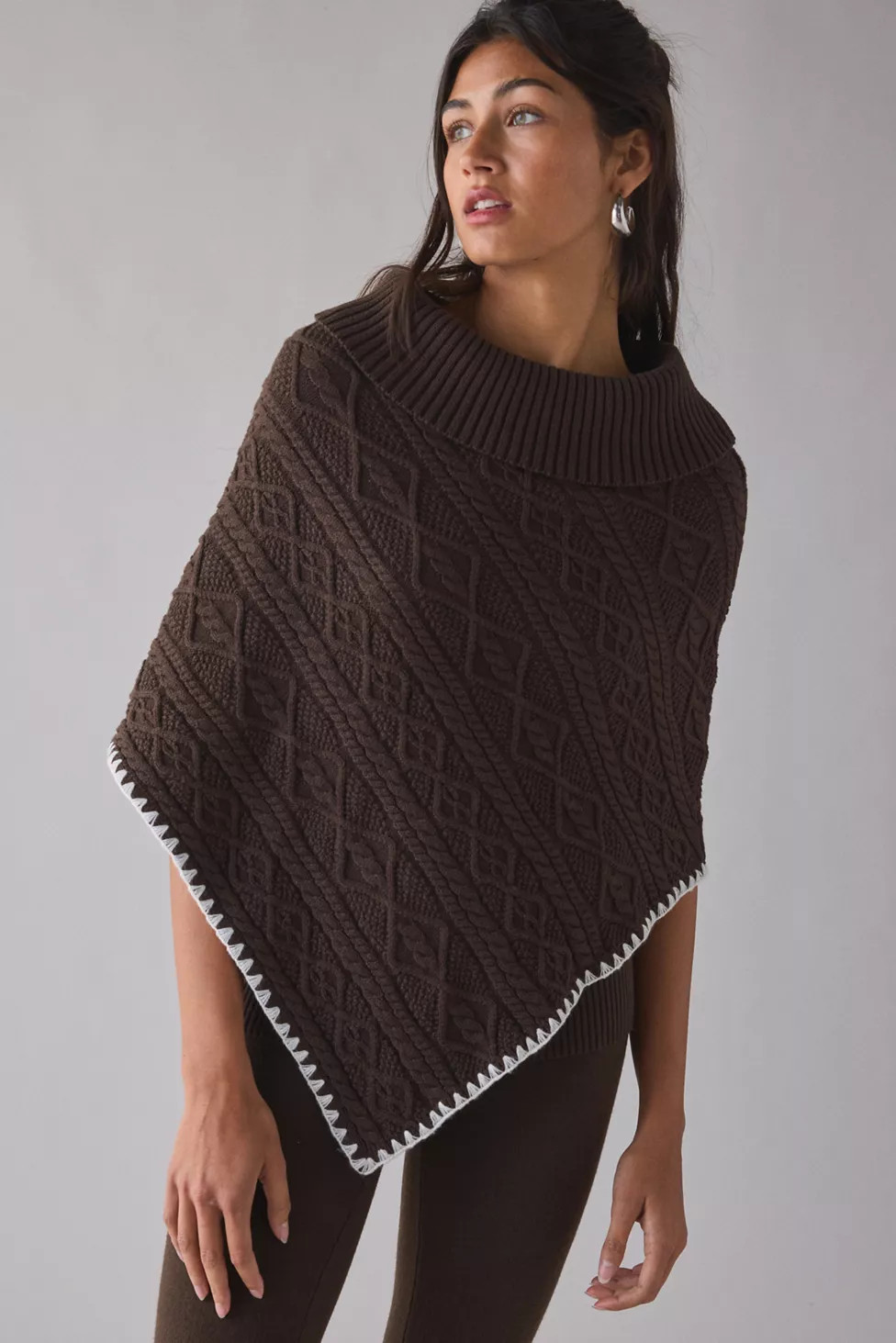 Frankies Bikinis Windswept Cable Knit Poncho Sweater | Urban Outfitters (US and RoW)