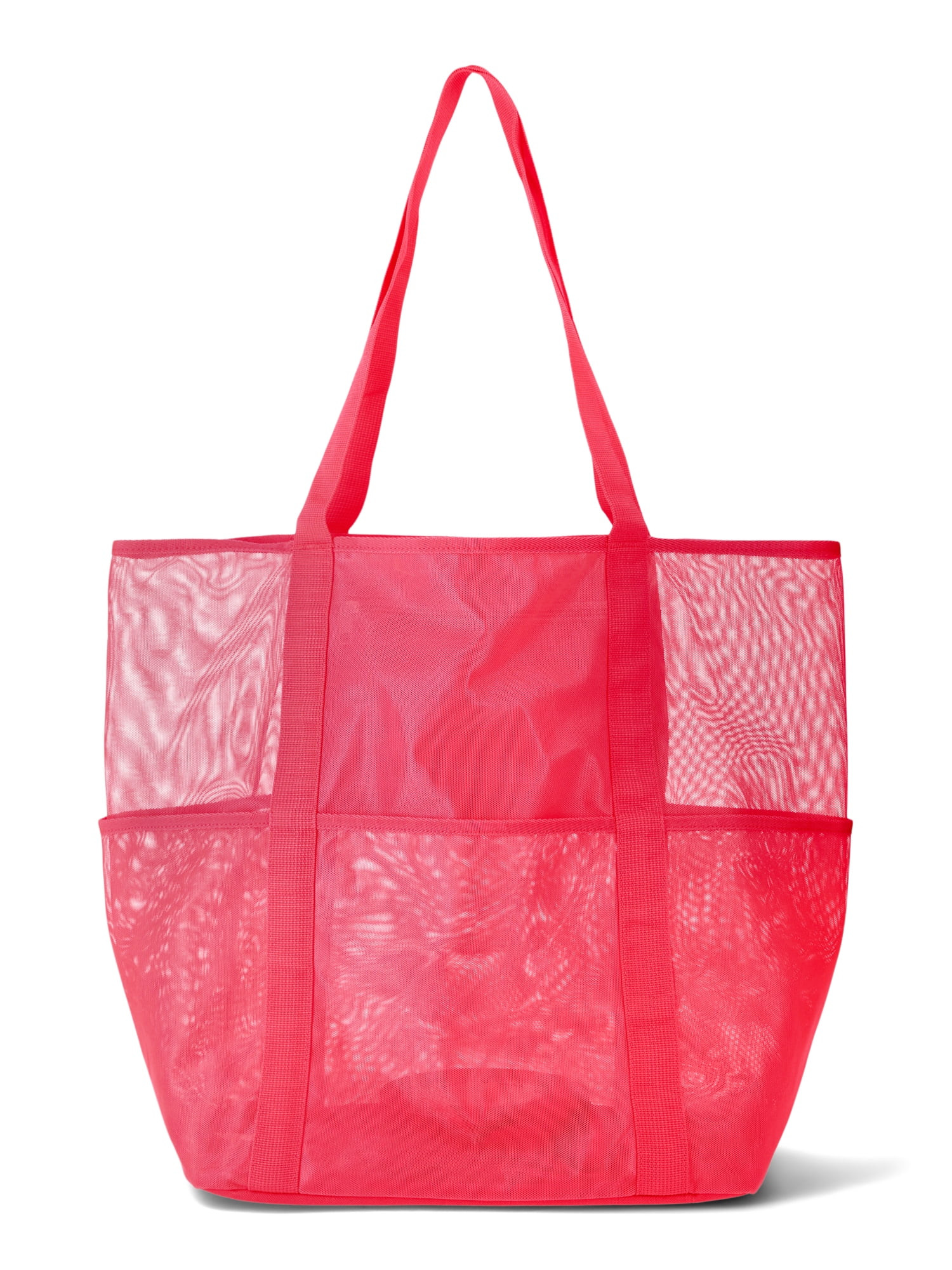 No Boundaries Mesh Beach Tote Bag, Women's, Coral | Walmart (US)