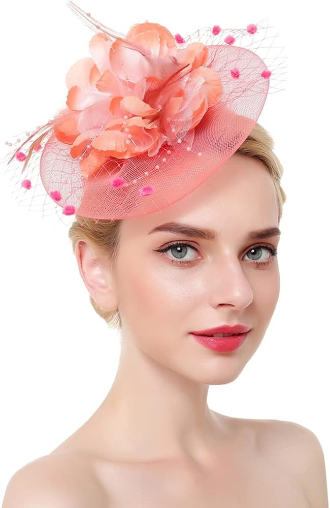 JWICOS Fascinators Hat for Women 50s Flower Hat with Veil Cocktail Wedding Tea Party Church Derby... | Amazon (US)
