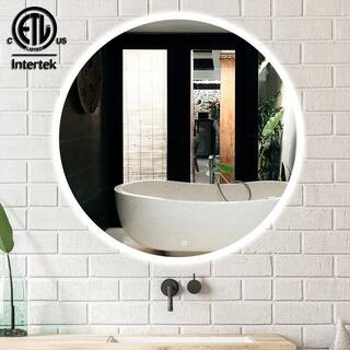 HOMLUX 36 in. W x 36 in. H Round Frameless LED Light with Anti-Fog Wall Mounted Bathroom Vanity M... | The Home Depot