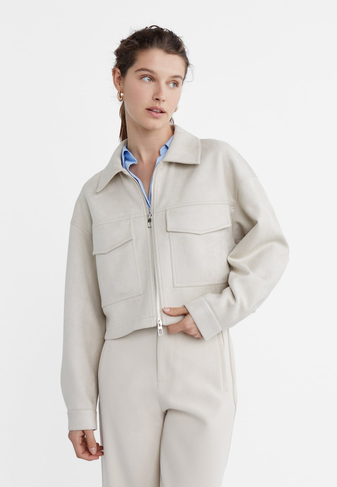 Faux suede zip-up jacket - Women's fashion | Stradivarius United Kingdom | Stradivarius (UK)