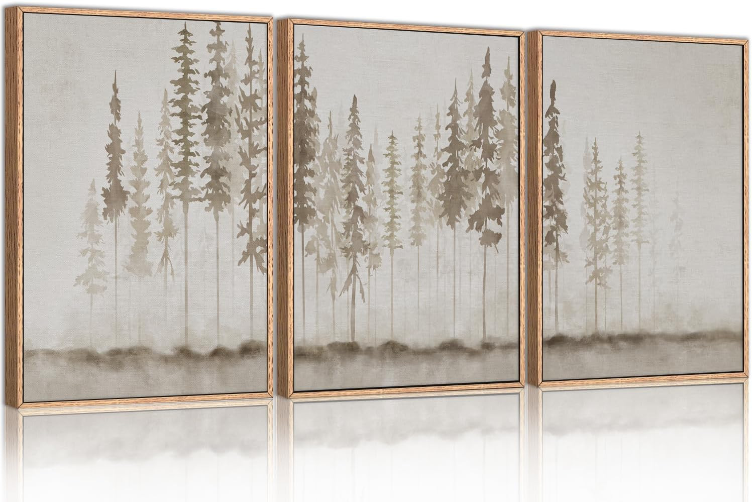 HPINUB Large Misty Forest Framed Canvas Wall Art Set, Foggy Pine Tree Wall Decor, Pastel Nature L... | Amazon (US)