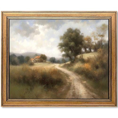 Framed Vintage Wall Art Classical Oil Painting Country Road Canvas Print Kitchen Living Room Farmhouse Wall Decor (Rural Trail, 16" L x 12" W) | Amazon (US)