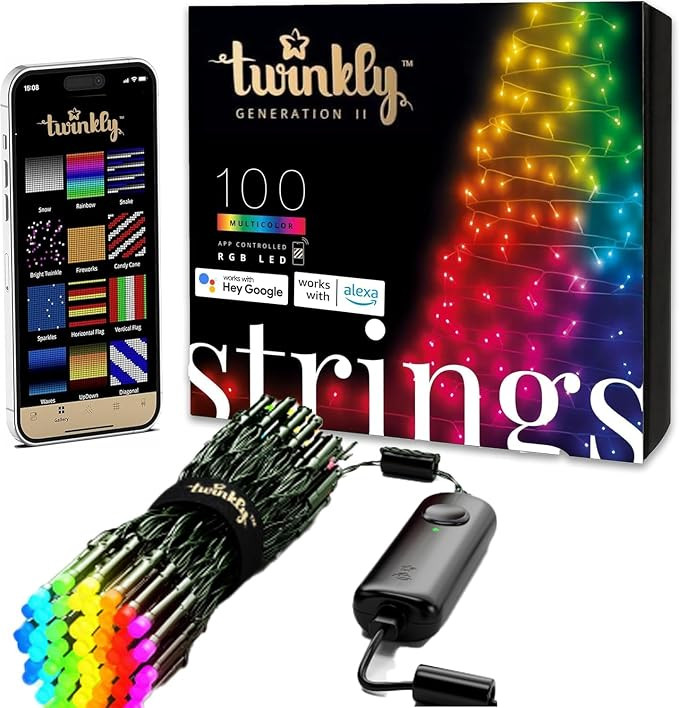 Twinkly App-Controlled 26.2ft Smart String LED Lights with 100 RGB LEDs - WiFi & Bluetooth Connec... | Amazon (US)