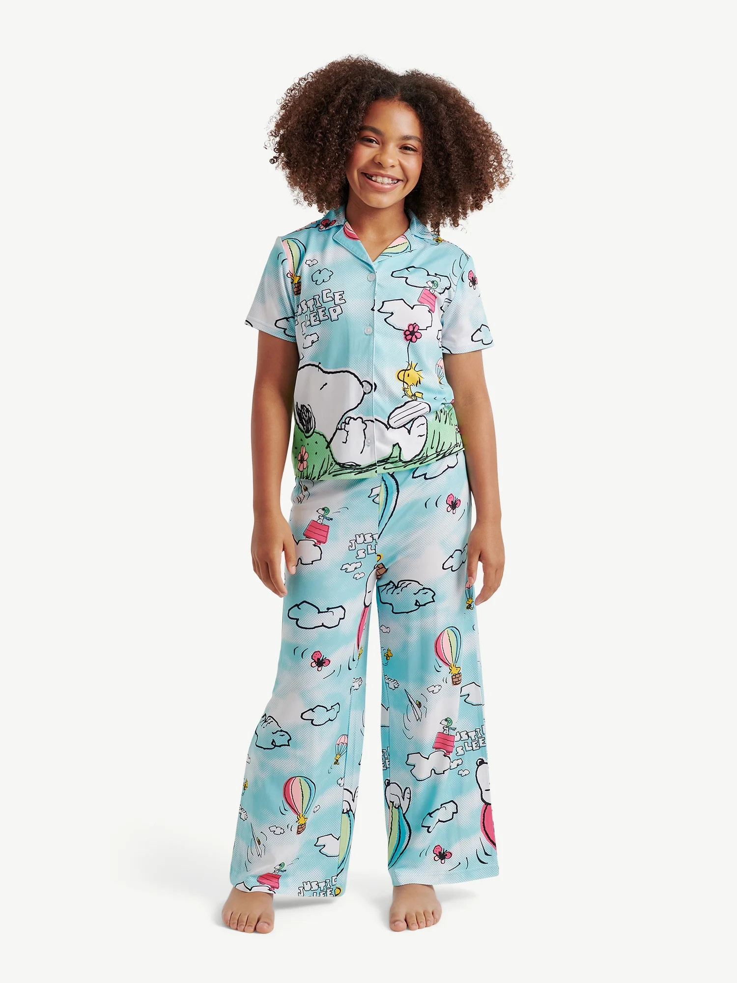 Justice x Snoopy Girls Short Sleeve Button Front Top and Sleep Pants, 2-Piece Set, Sizes 5-18 | Walmart (US)