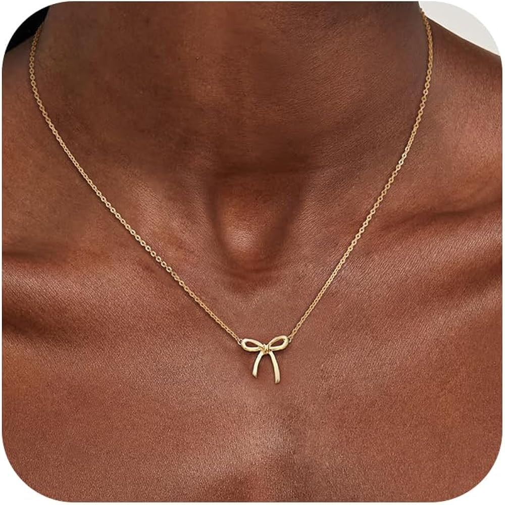 Risamil 14K Gold Plated Necklace for Women - Bow Necklace - Dainty Necklace Cute Small Tiny Bow P... | Amazon (US)