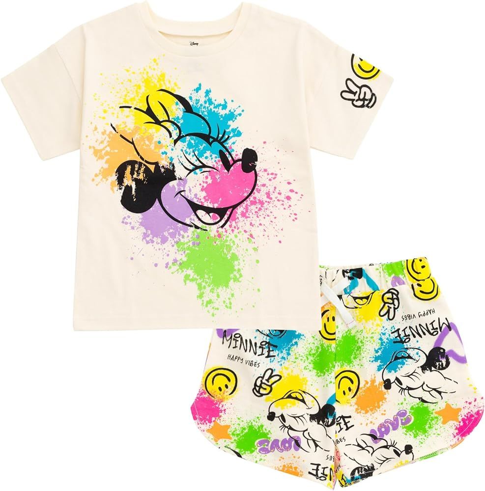 Disney Minnie Mouse Lilo & Stitch Princess Winnie the Pooh T-Shirt and French Terry Shorts Outfit... | Amazon (US)