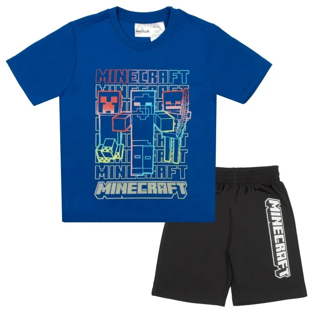 Minecraft Creeper Boys Short Sleeve T-Shirt & Shorts 2-Piece Gamer Outfit Set for Kids and Toddle... | Walmart (US)