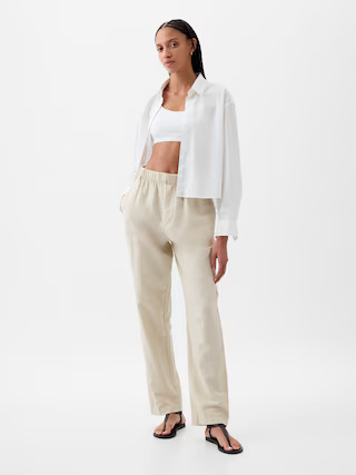 High Rise Linen-Cotton Pull-On Pants | Gap (US)