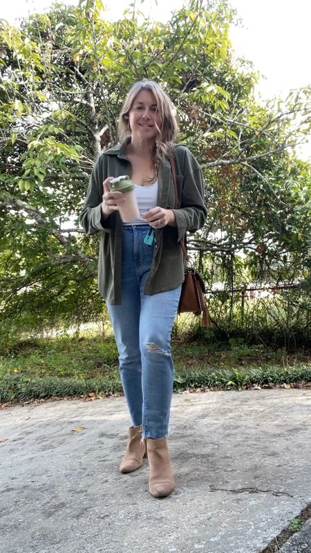 Casual every day mom fall outfit idea. Crop tank, corduroy button down, jeans and ankle booties.

#LTKstyletip #LTKfindsunder50 #LTKSeasonal