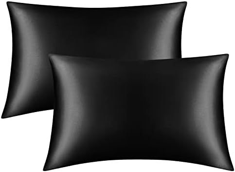 Satin Pillowcase for Hair and Skin, Set of 2 Black Silk Pillowcase Satin Pillowcase with Envelope Cl | Amazon (US)