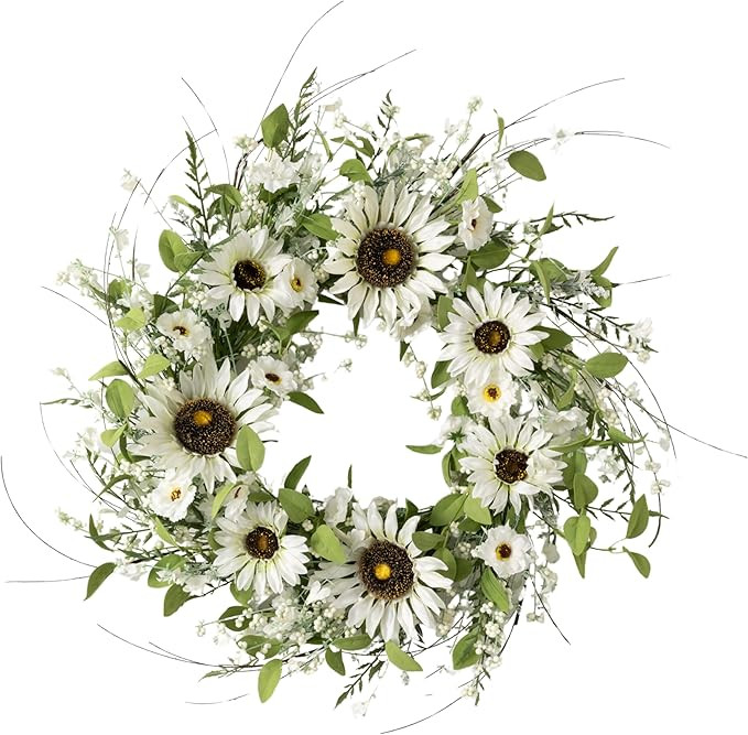 Sullivans Spring Wreaths for Front Door, Sunflower & Wispy Berry Wreath 26" Artificial Mixed Whit... | Amazon (US)