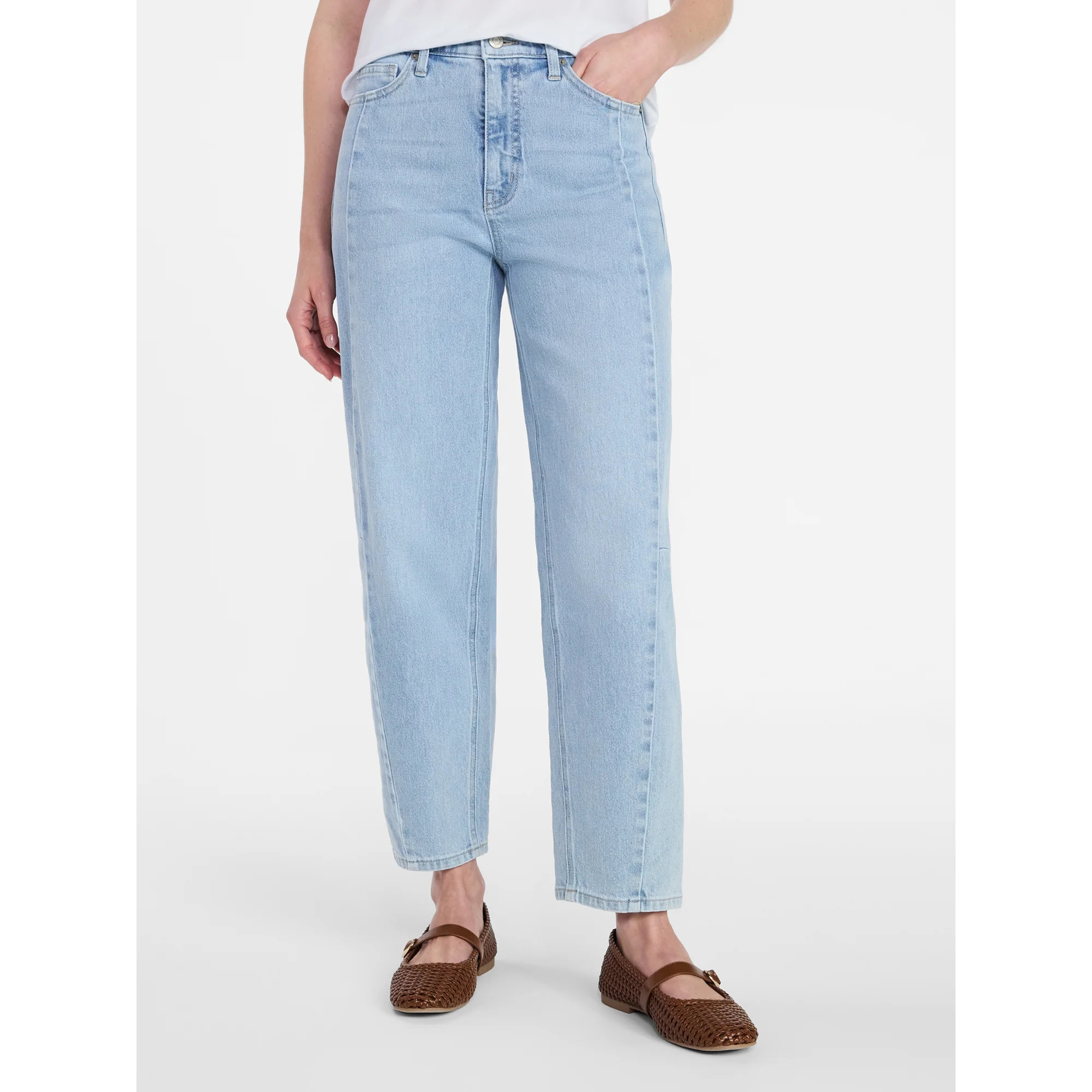 Time and Tru Women's Hight Rise Barrel Jean, 28" Inseam, Sizes 0-22, 0L-22L | Walmart (US)