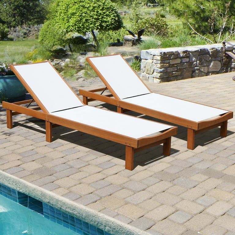 Gymax 2PCS Patio Wooden Chaise Lounge Chair Recliner w/ Adjustable Backrest | Walmart (US)