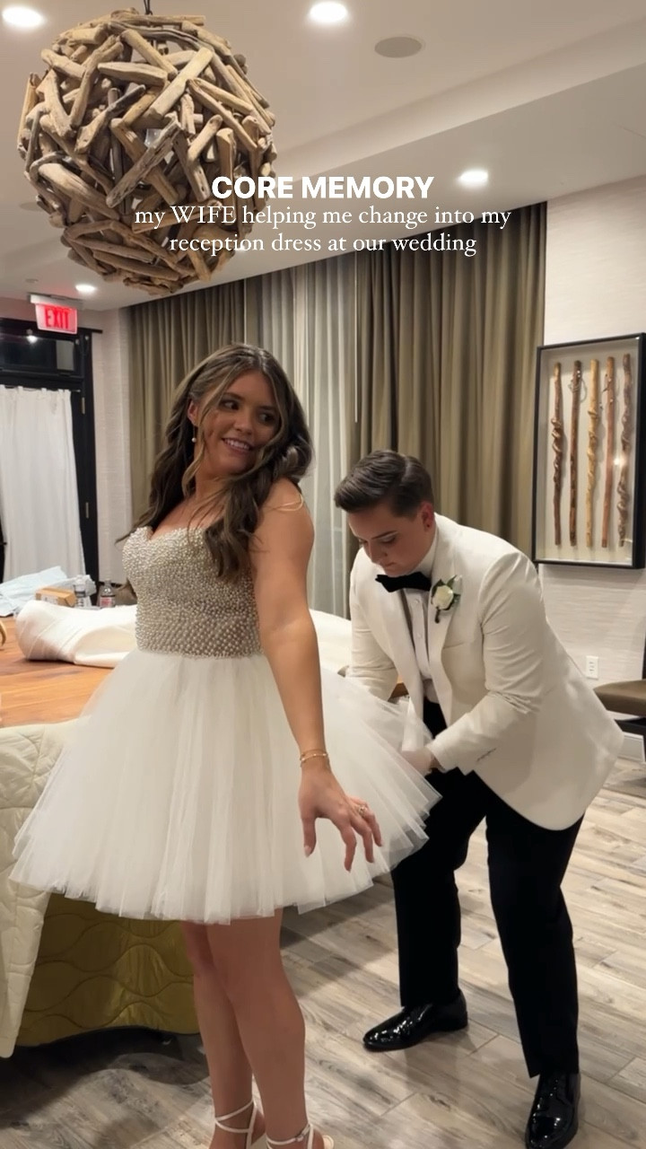 Changed into the perfect Watters x BHLDN mini pearl embellished tulle reception dress at our wedding! 

#LTKsalealert #LTKVideo #LTKwedding