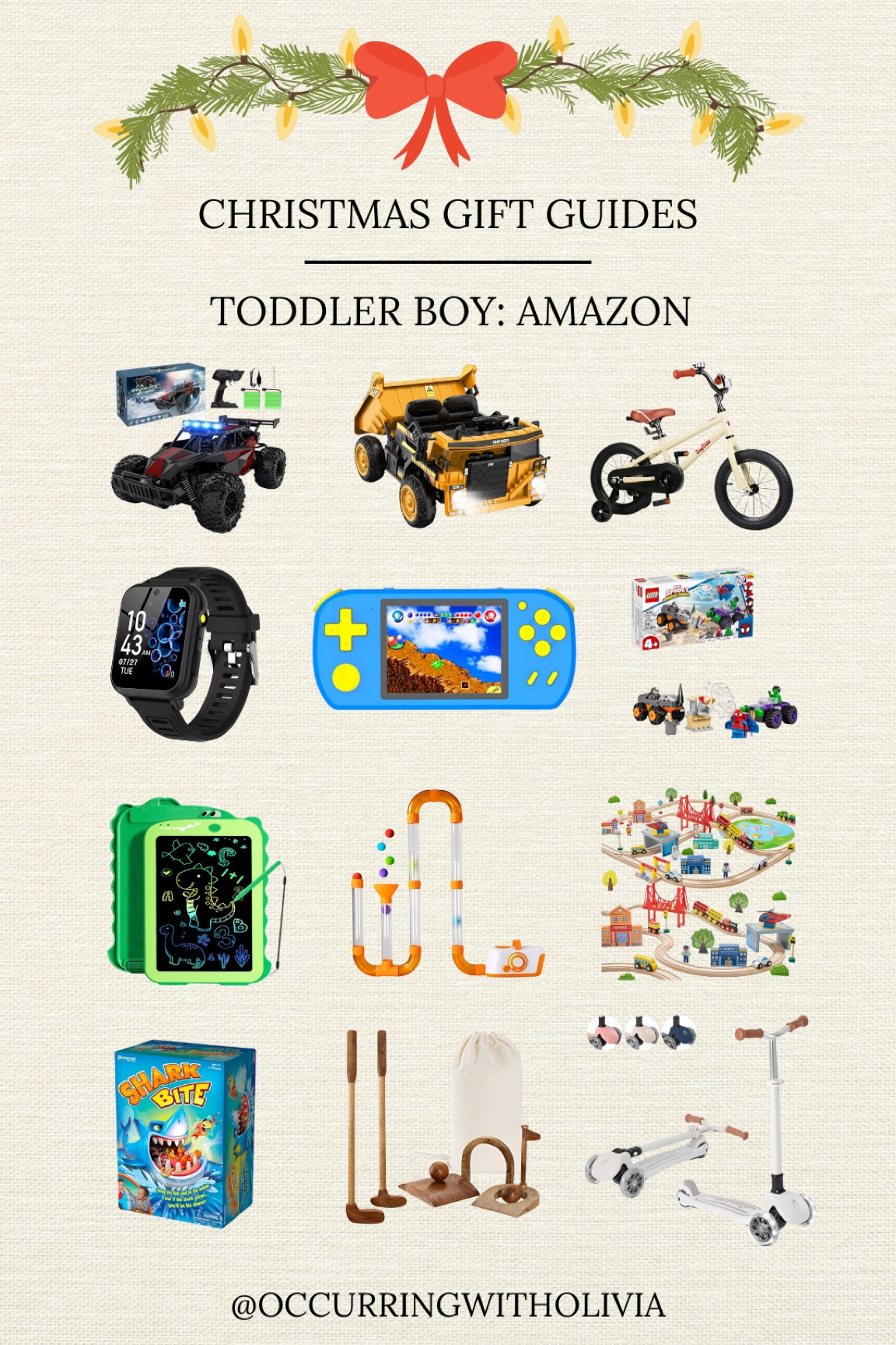 Christmas Gift Ideas: Toddler Boys on Amazon

Power Wheels RC Car Bike Tablet Video Games Golf Set Scooted Train Set Legos 

#LTKKids #LTKHoliday #LTKGiftGuide