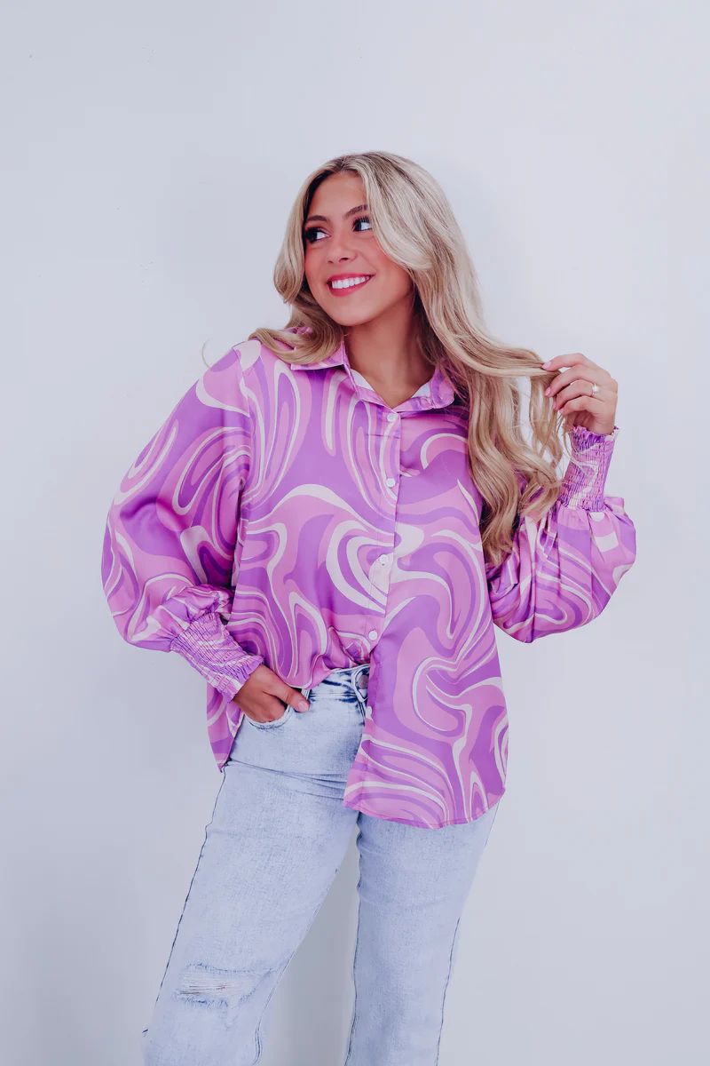 Retro Revived Button Up Blouse - Purple | Whiskey Darling Boutique