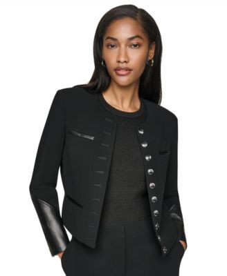 Women's Cropped Collarless Long-Sleeve Jacket | Macy's