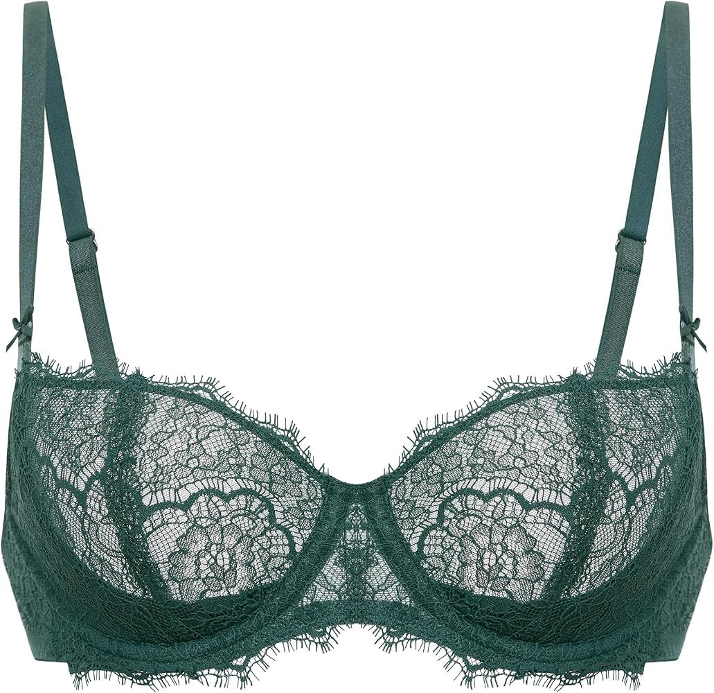 DOBREVA Women's Eyelash Lace Balconette Bra Plus Size | Amazon (US)