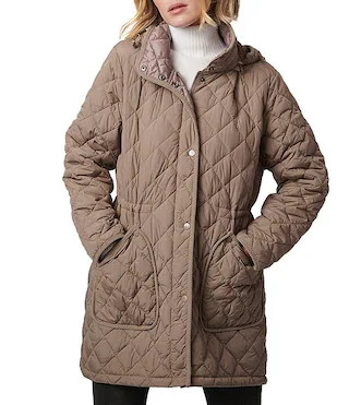 Bernardo Quilted Stand Collar Cinched Waist Zip Front Puffer Jacket | Dillard's | Dillard's