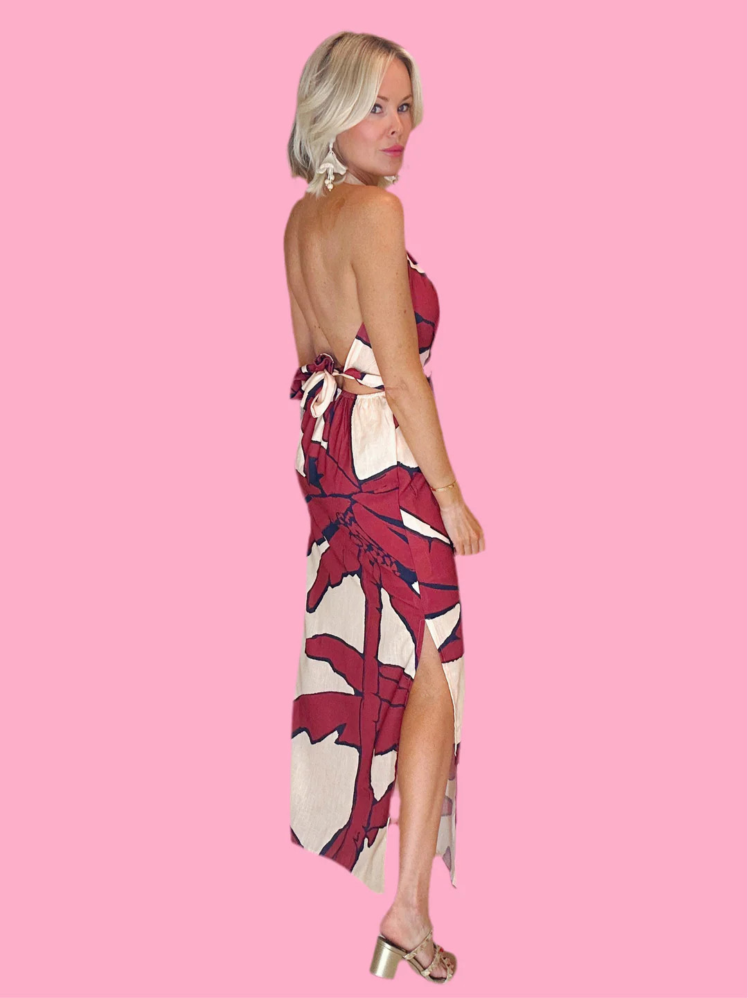 RED PALMS HALTER MAXI DRESS | Teggy French