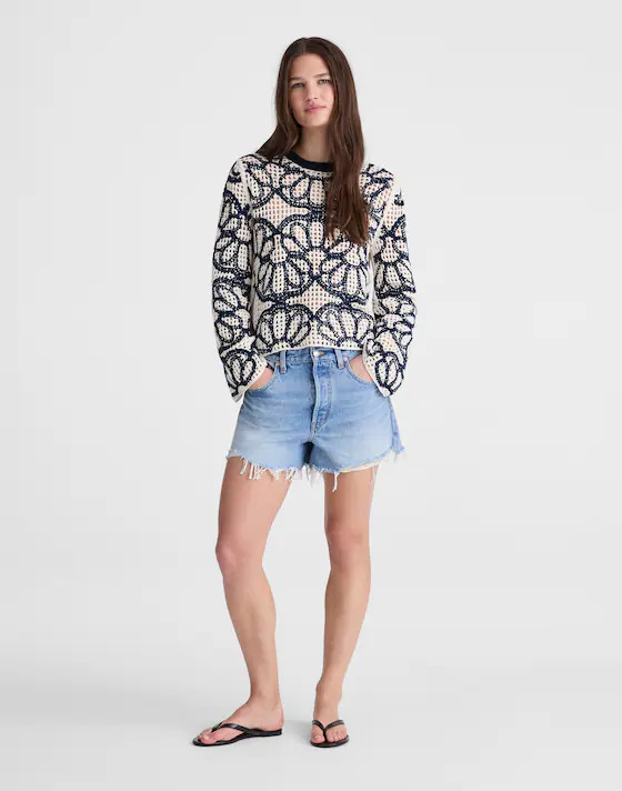Floral-Embroidered Open-Stitch Sweater | Madewell