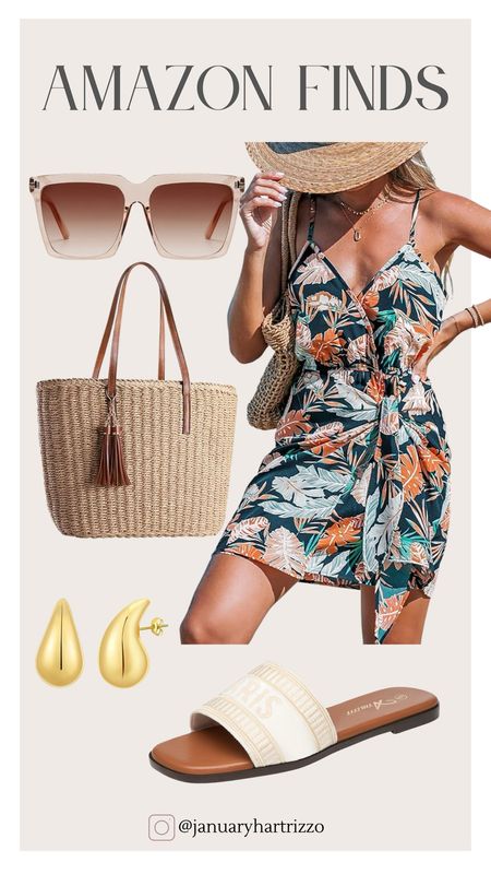 Amazon spring dress, swimsuit coverup dress, sleeveless wrap dress, straw tote bag, beach bag, vacation tote, sunnies, sunglasses, sandals, slides, vacation outfit, spring outfit, summer outfit, floral dress 

#LTKswim #LTKstyletip #LTKfindsunder50