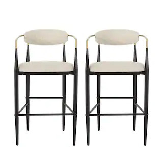 NewNoble HouseBoise 42 in. Low Back Beige and Black Wood Bar Stool (Set of 2) Extra Tall | The Home Depot