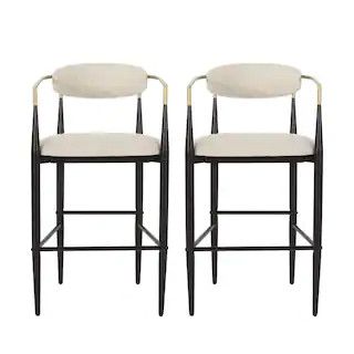 NewNoble HouseBoise 42 in. Low Back Beige and Black Wood Bar Stool (Set of 2) Extra Tall | The Home Depot