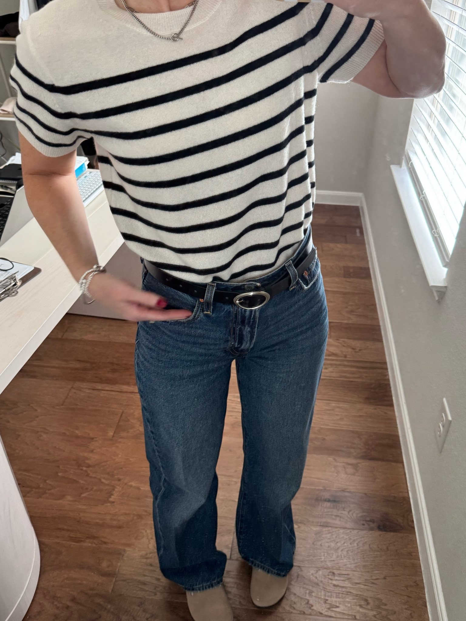 Cashmere tee size small - affordable, comfortable without being too hot or heavy- comes in other colors 

Jeans - Levi’s rib cage wide leg denim - I have in this darker wash (color polar perimeter) and lighter one too (color Far & Wide) - I wear the 26 x 30 (comes in other lengths as well) These jeans are more fitted in the waist and hips and looser in the leg.

Belt and bracelet  jewelry from Amazon; earrings from Targett


Fall outfit / casual outfit / mom style / cashmere tee / jeans / wide leg jeans #ltkseasonal #ltksalealert #ltkfindsunder100 jeans under 100 #ltkbeauty baccarat rouge / living proof / amazon finds / amazon fashion / quince / Levi’s jeans #ltkshoecrush #ltkxprimeday

#LTKFallSale #LTKOver40 #LTKFindsUnder100