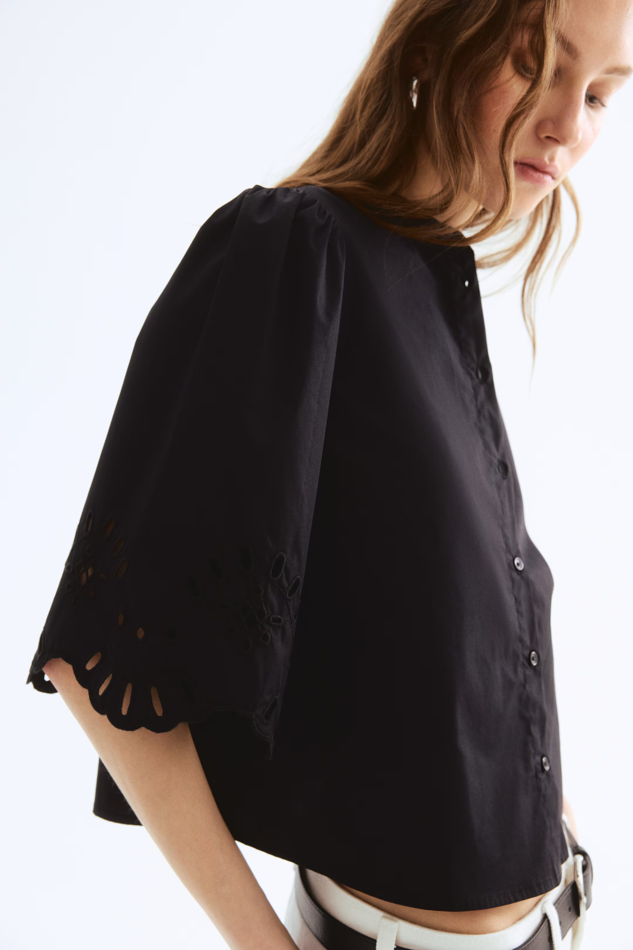Puff-Sleeved Cotton Blouse | H&M (US + CA)