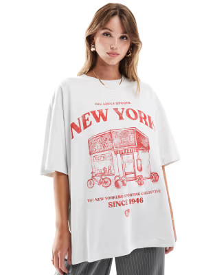 ASOS DESIGN boyfriend fit t-shirt with red new york sports graphic in ice marl | ASOS | ASOS (Global)