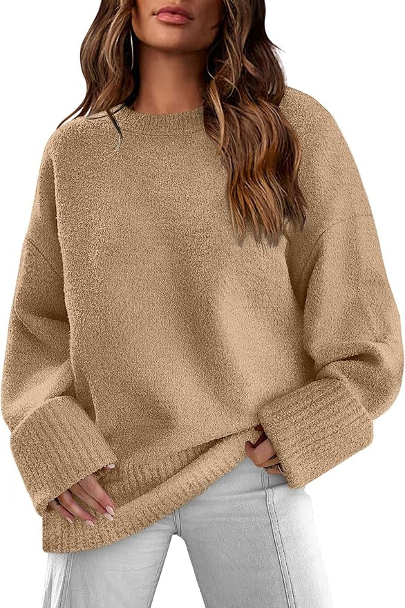 XIEERDUO Oversized Sweaters for Women Crewneck Long Sleeve Fuzzy Knit Warm Pullover Sweater | Amazon (US)