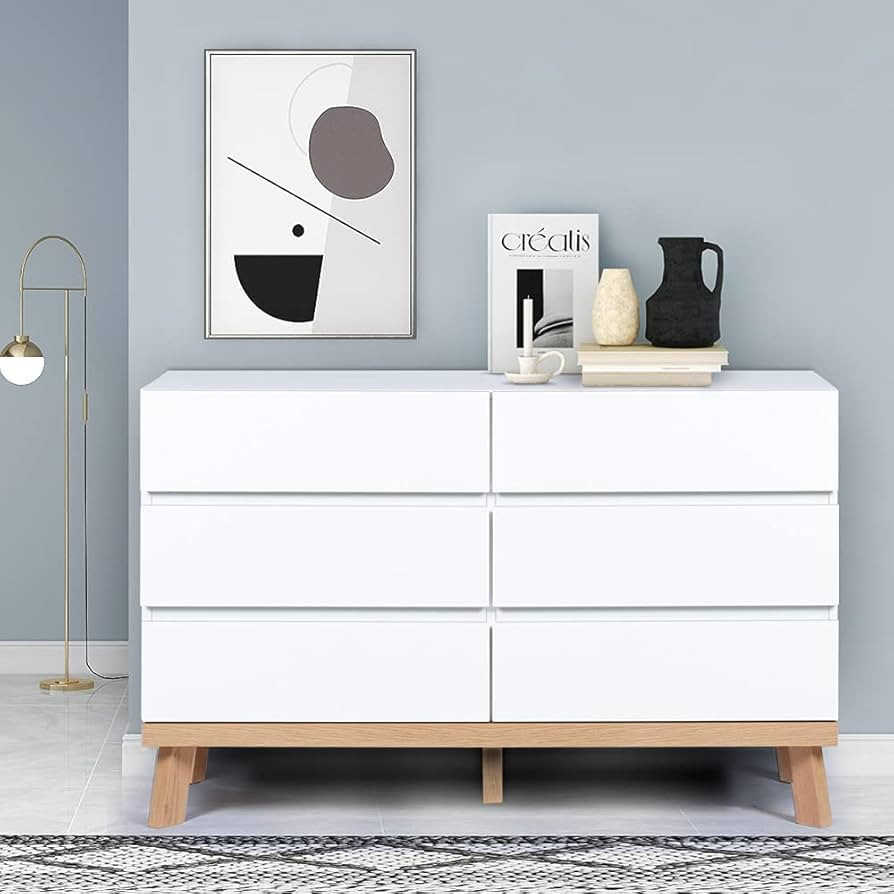 YIGOBUY White Dresser for Bedroom, 6 Drawer Double Chest of Drawers, Large Storage Cabinet Wooden... | Amazon (US)