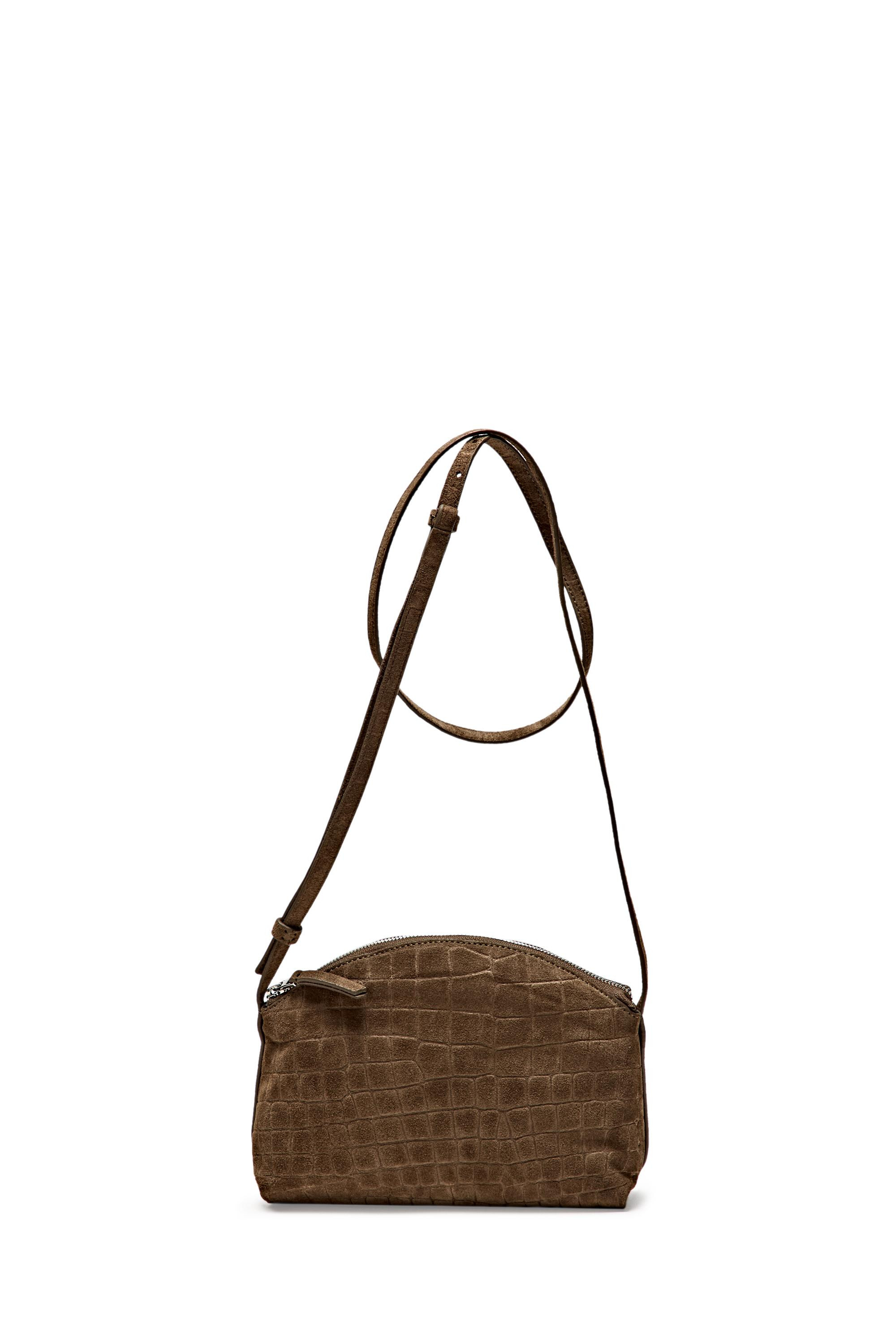 Split suede leather crossbody bag - KHAKI | Massimo Dutti US