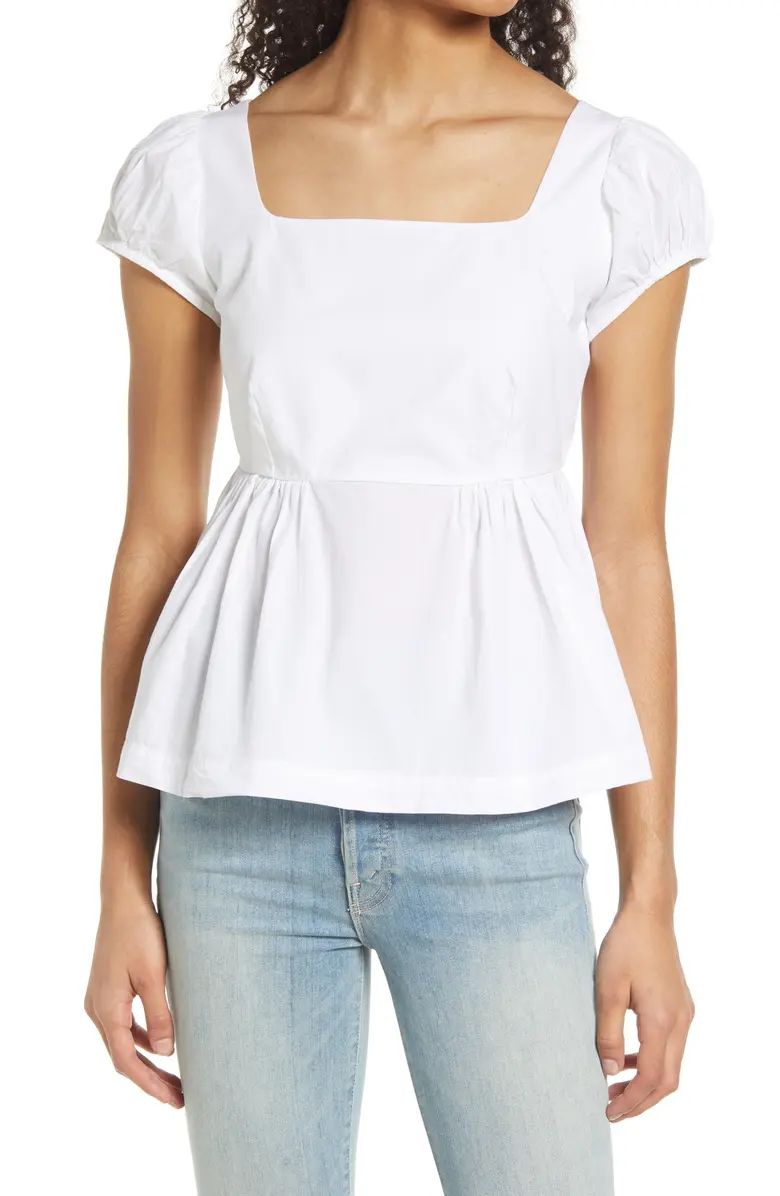 CeCe Peplum Puff Sleeve Cotton Top | Nordstrom | Nordstrom