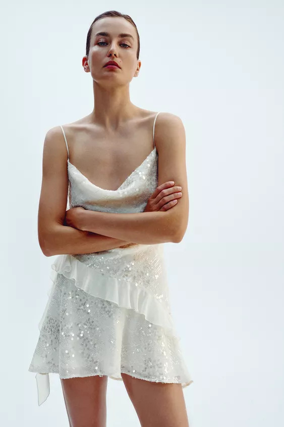 SEQUINNED RUFFLE MINI DRESS | Zara US