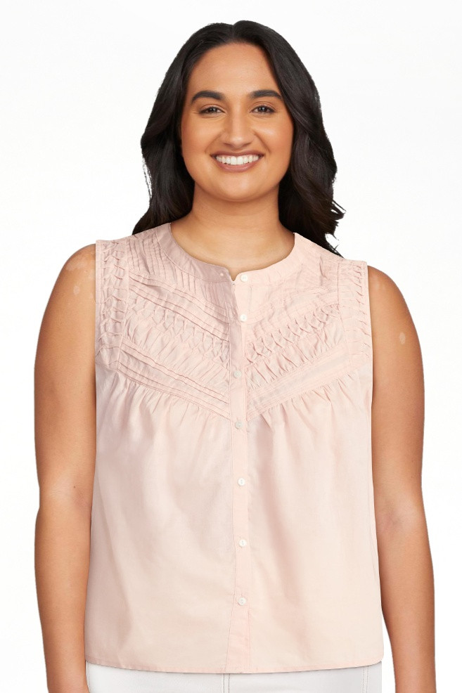 Time and Tru Women’s Pleated Cotton Sleeveless Top, Sizes XS-XXXL | Walmart (US)