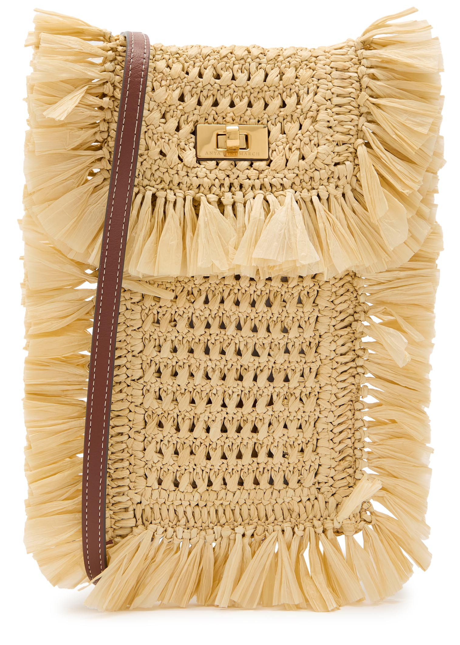 Fringed raffia and leather cross-body phone pouch | Harvey Nichols