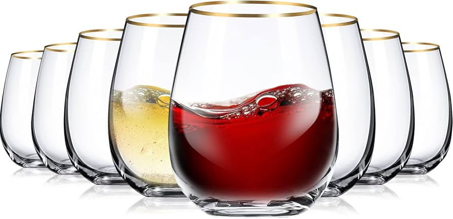 Mimorou Stemless Wine Glasses with Gold Rim, Set of 8, 15 oz Red Wine Glasses Durable Wine Glasse... | Amazon (US)