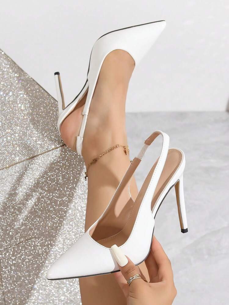 Tacones De Aguja Con Efecto Brillante Y Patentado Para Mujer, Color Blanco, Nueva Llegada 2025, Sexy | SHEIN