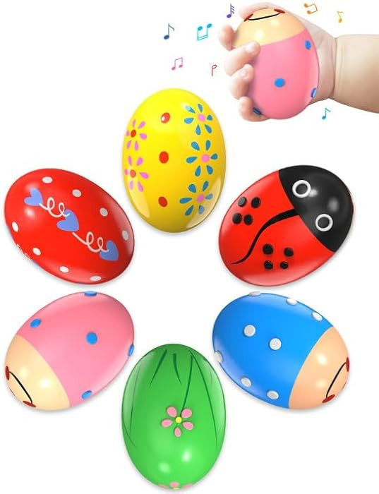 6 Pack Wooden Percussion Musical Shaker Easter Basket Stuffers for Toddler, Prefilled Easter Eggs... | Amazon (US)