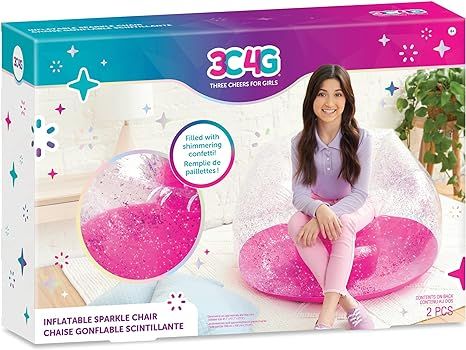 Three Cheers for Girls by Make It Real - Pink Glitter Confetti Chairs - Inflatable Lounge Chair f... | Amazon (US)