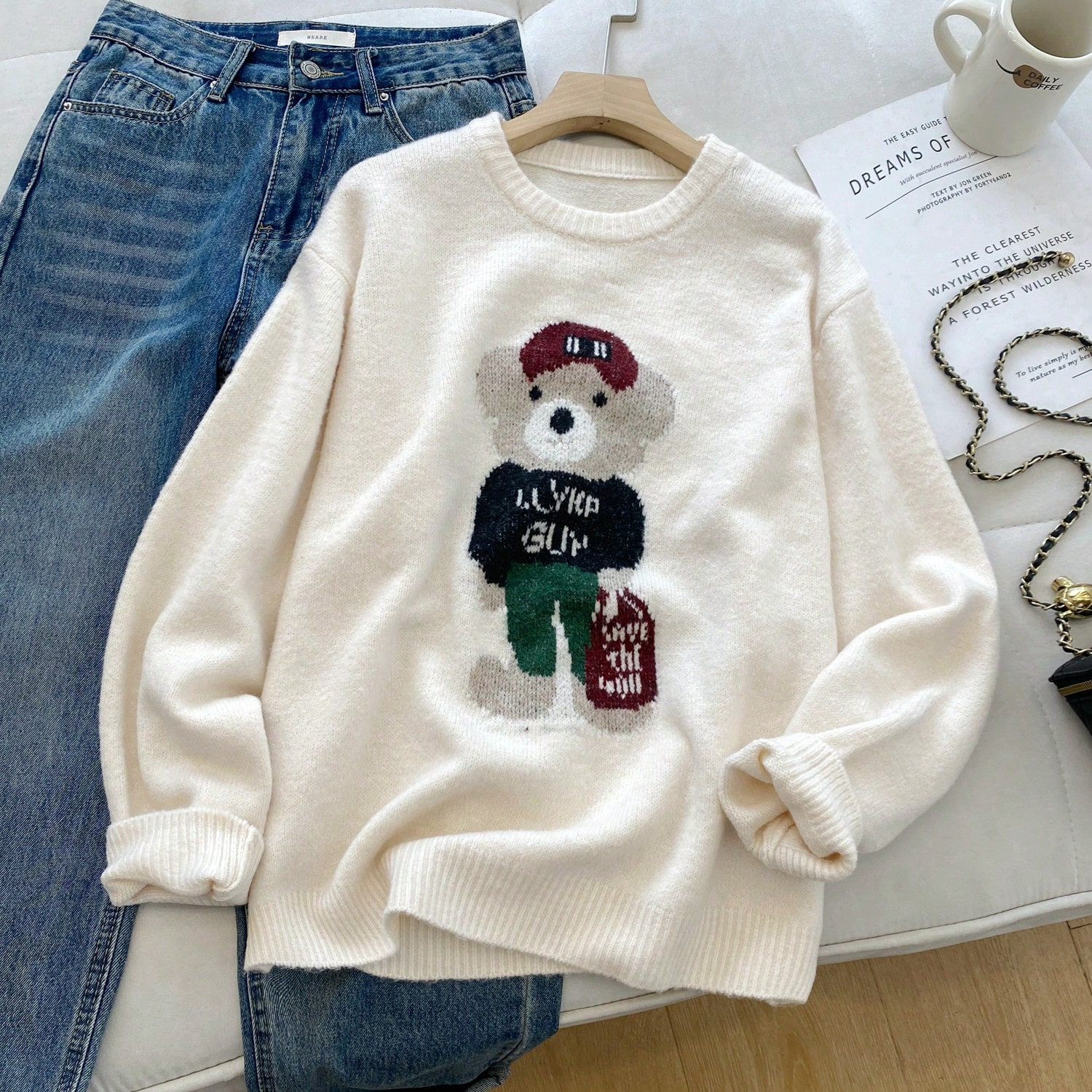 Vintage Cartoon Women's Crew Neck Pullover Sweater, Lamé Color, Collegiate Style, Knit Top For A... | SHEIN