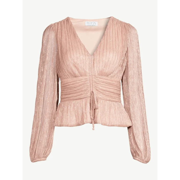 Sofia Jeans by Sofia Vergara Women's Shimmer Peplum Top with Long Sleeves | Walmart (US)