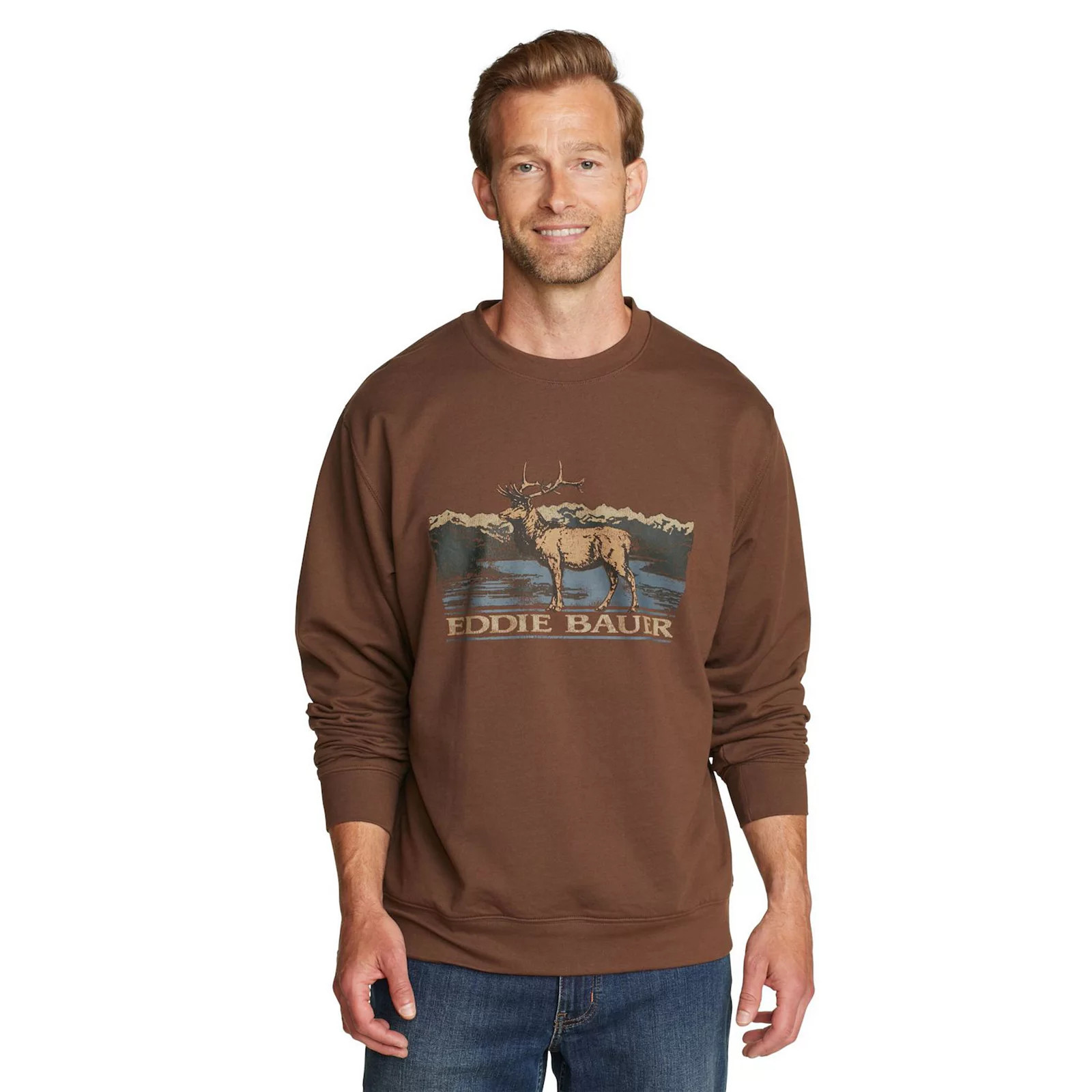 Big & Tall Eddie Bauer Crewneck Elk Graphic Sweatshirt, Men's, Size: 4XB, Peat | Kohl's